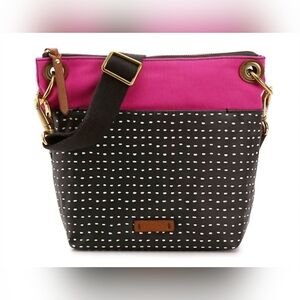 Fossil Crosbody Purse Handbag Black Pink Pokadots